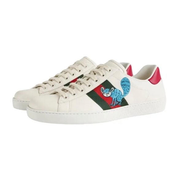 Gucci X White Men’s Leather Freya Hartas Ace Embroidered Leather Sneakers 6+ - Picture 1 of 11